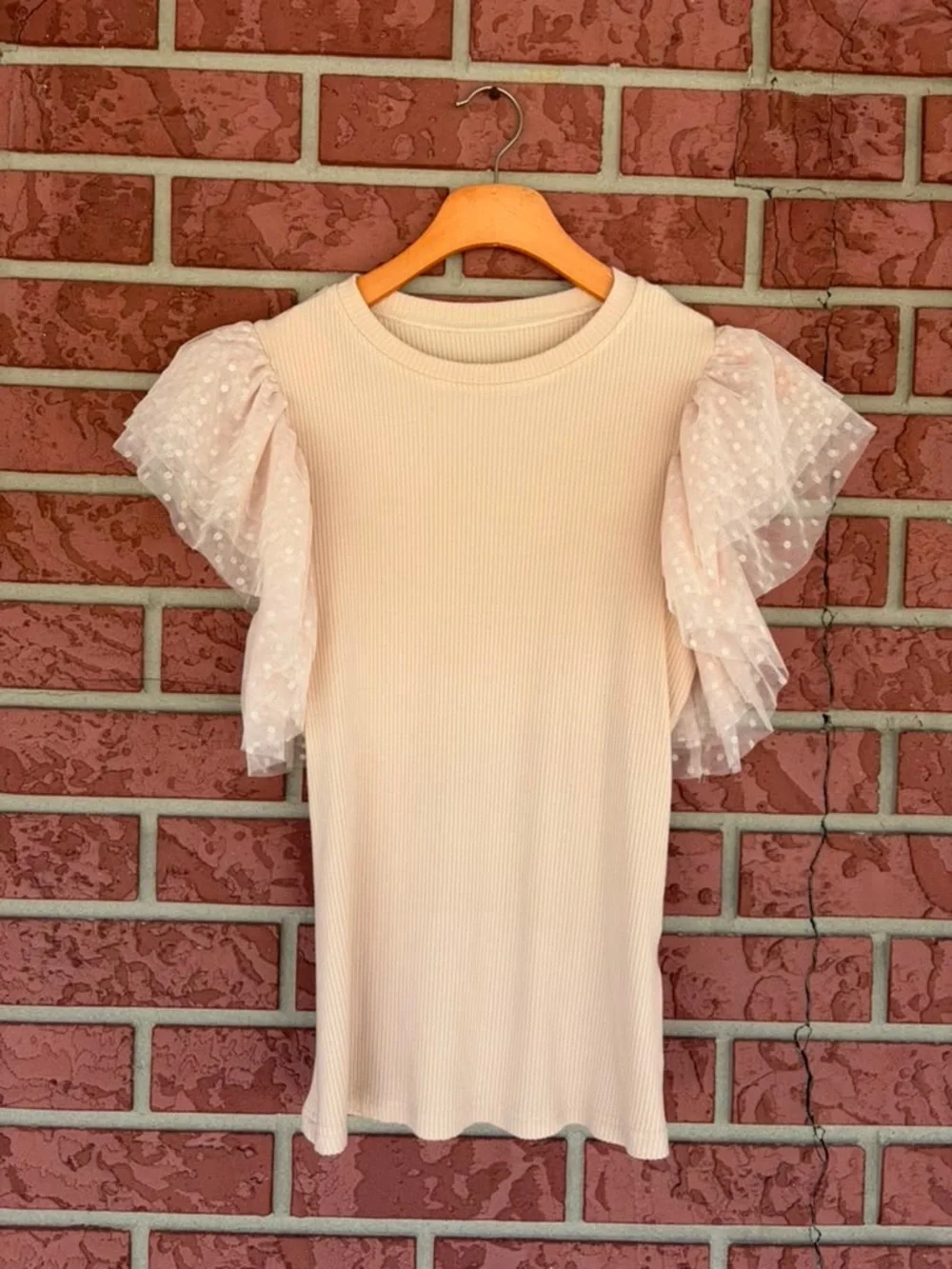 Women's Cream Puff-Sleeve Ribbed Top